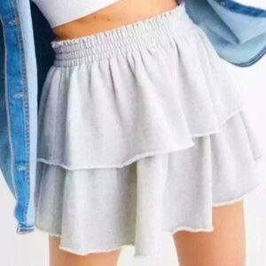 🆕 Aerie Weekend Ruffle - Tiered Mini Skirt - Grey - XL - NWT
